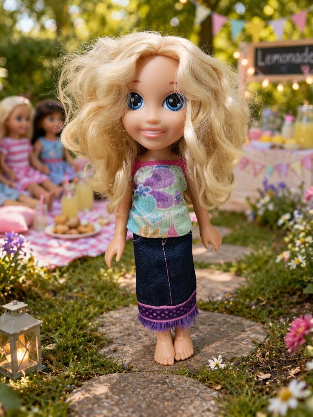 Barbie Club Chelsea 14 Inch Doll Blonde Blue Denim Floral Rare Archival Y2K Boho